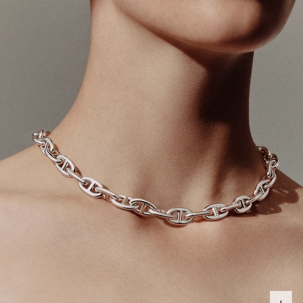 Rare Hermes Chaine d'ancre sterling silver necklace in large size